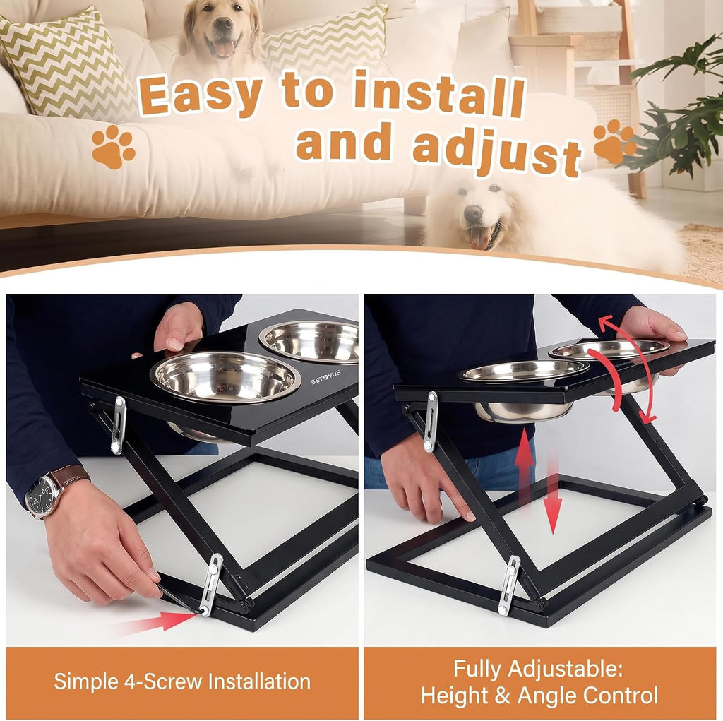 Elevated Dog Bowl, Adjustable Height and Tilt Angle Dog Bowl Stand
