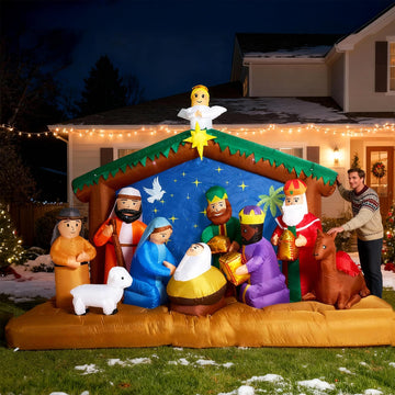11 FT Christmas Inflatables Nativity Scene Outdoor Decorations, Christmas Blow Up Yard Decorations Nativity Sets for