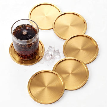 Brass Coasters for Drinks Gold Coasters,3.94 Inches - Set of 6