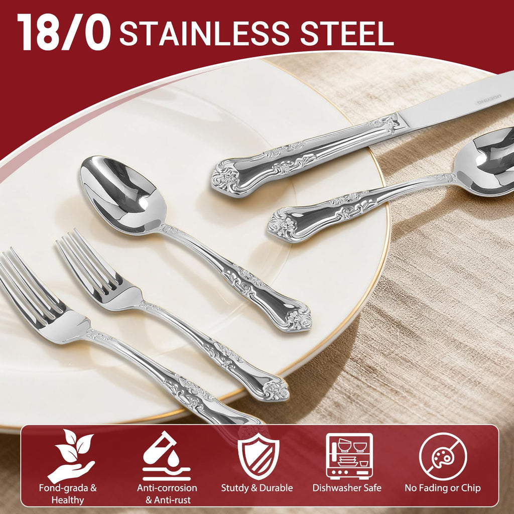 Silverware Set, 20-Piece Stainless Steel Flatware Set with Floral Handles, Included Knife Spoon and Fork, Mirror