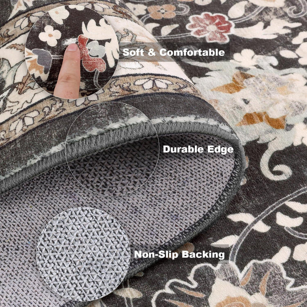 Washable Runner Rug, 2x10 Non-Slip Vintage Farmhouse Hallway Runner Rug with Rubber Backing, Boho So