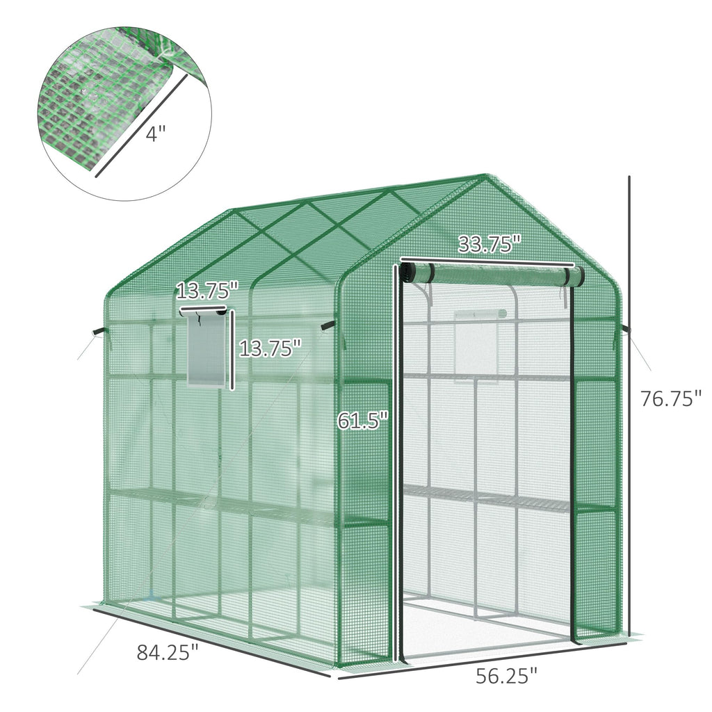 7' x 5' x 6' Walk-in Greenhouse for Outdoors, Mesh Door, Green