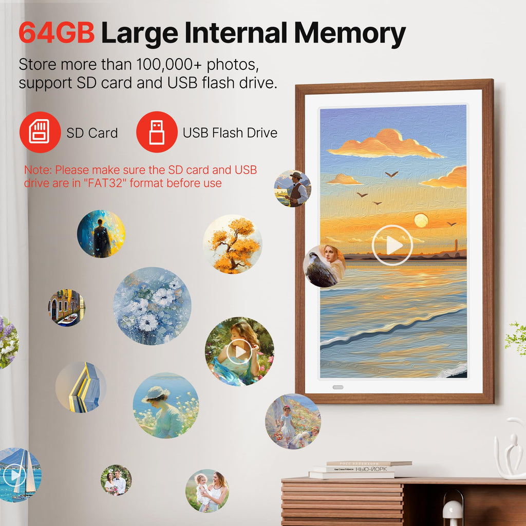 21.5" Large Digital Picture Frame, 64GB Uhale WiFi Frame with Matte Screen