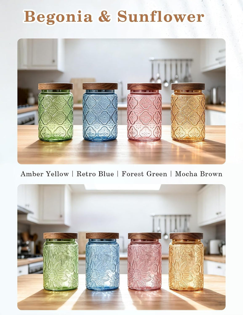 Glass Jar with Airtight Wood Lid - 24 OZ Vintage Storage Canister Pantry Bathroom, Decorative Beautiful Container