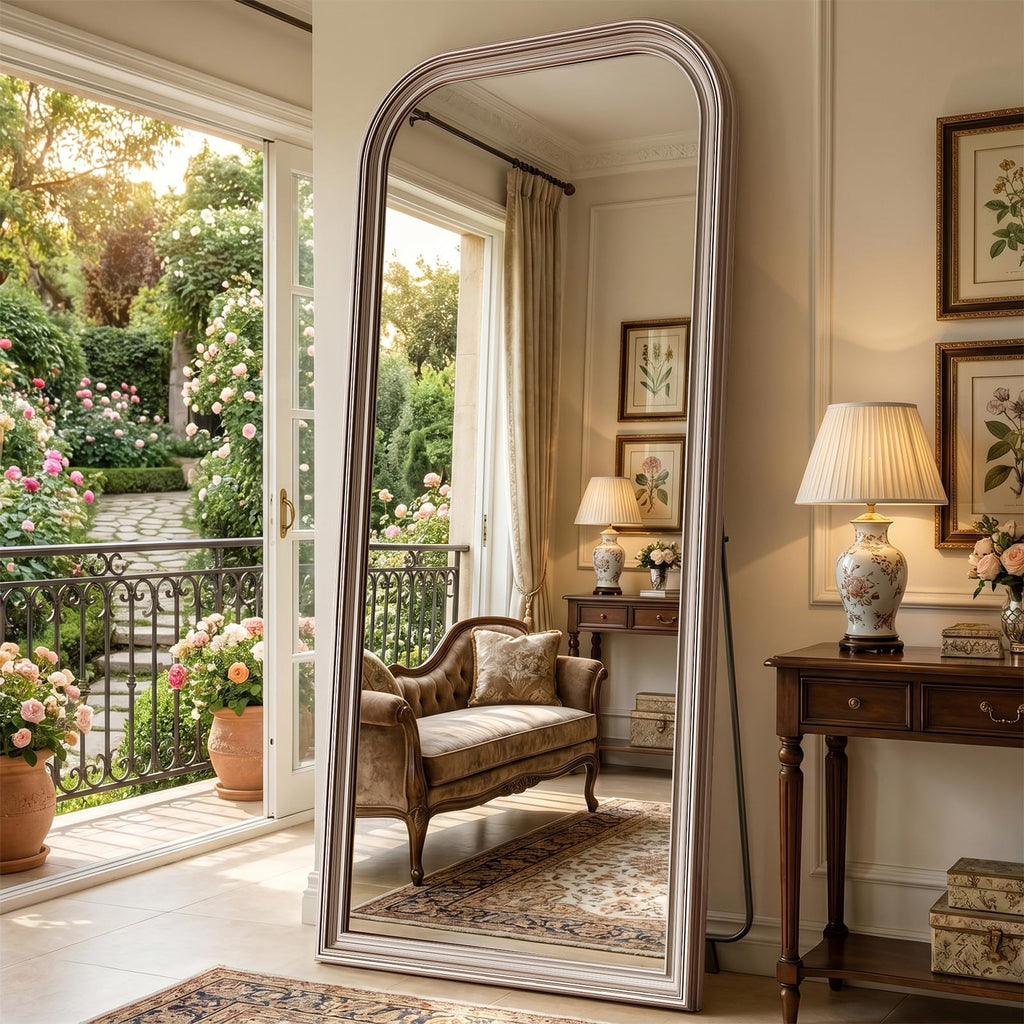 71"x32" Full Length Mirror with Stand, Arched PU Frame