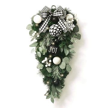 24'' Christmas Teardrop Swag Outdoor Decoration Black White