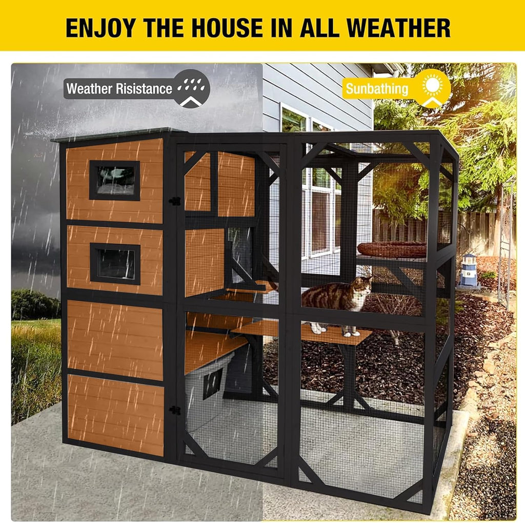 Large Catio Outdoor Cat Enclosure 4 Tiers Cat House with Weatherproof Roof