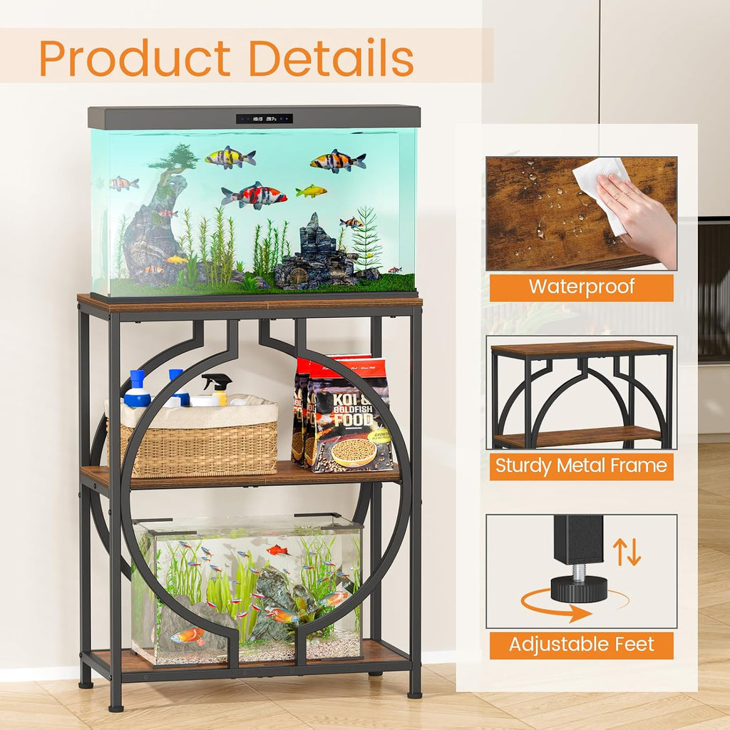 20 Gallon Fish Tank Stand, Aquarium Stand with 3 Tier Storage, Heavy Duty Metal Terrarium Stand, 24.02" x 11.81" x