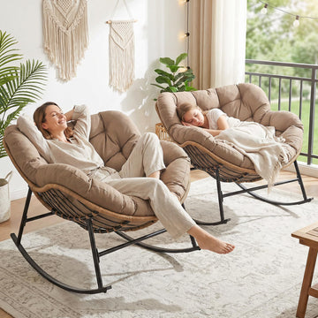 2 PCS Papasan Rocking Egg Chair, Outdoor Rcoking Lounge Chair