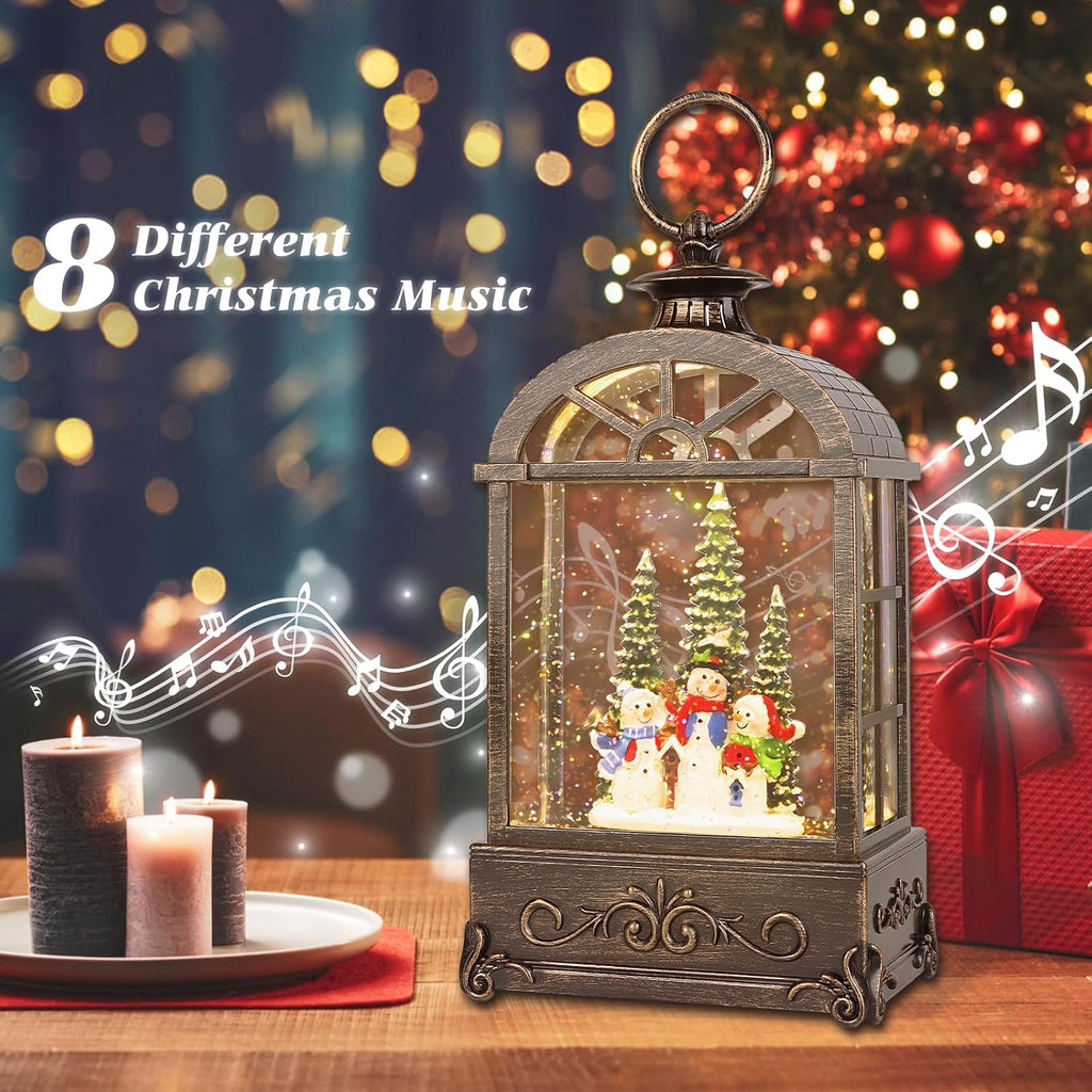 Christmas Snow Globe Lantern,Christmas Decorations Indoor ,with 6 Hour Timer Musical Snow Globes,Battery Or USB
