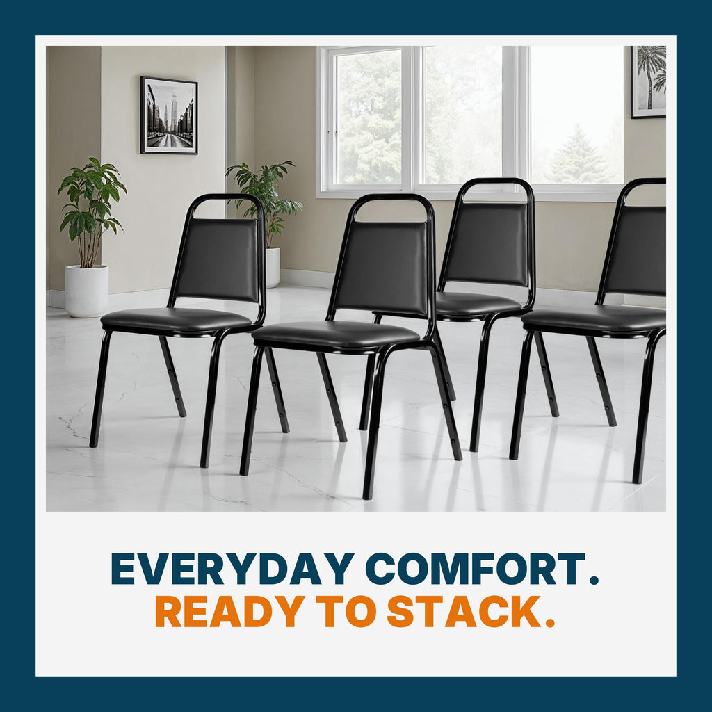 4 Banquet Chairs Premium Commercial Seating (4 Pack, Vinyl, Black, Black Frame)