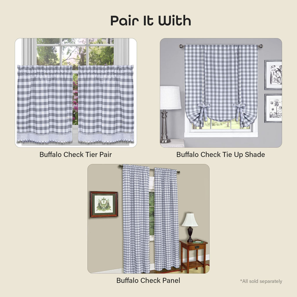 Buffalo Check Valance Curtains, 58 x 14 in, Grey & White Plaid