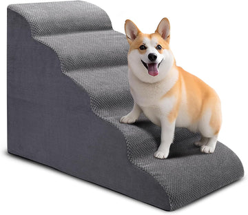 Dog Stairs for Bed, 5-Step Dog Steps for Couch and High Bed, Non-Slip Pet Stairs, 24" High Sofa Foam Ramp - Best