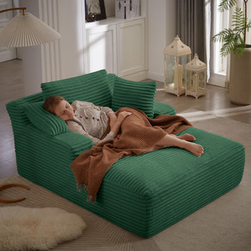 49.2"W Oversized Chaise Lounge Chair Indoor, Comfy Boneless Reading Chair with 3 Pillows, Luxurious Corduroy Fabric