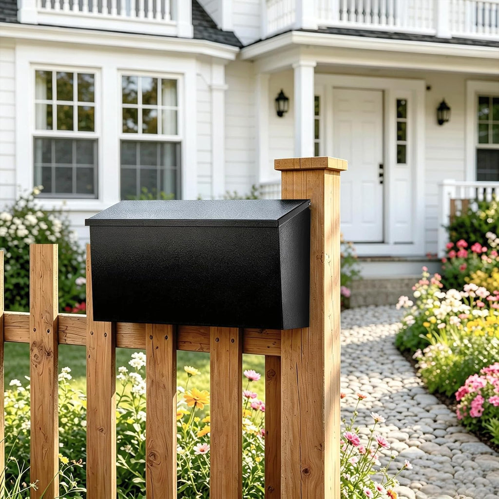 Locking Wall Mount Mailbox, Stainless Steel Mailboxes with Secure Key Lock and Newspaper Compartment, HPB2203 Silver