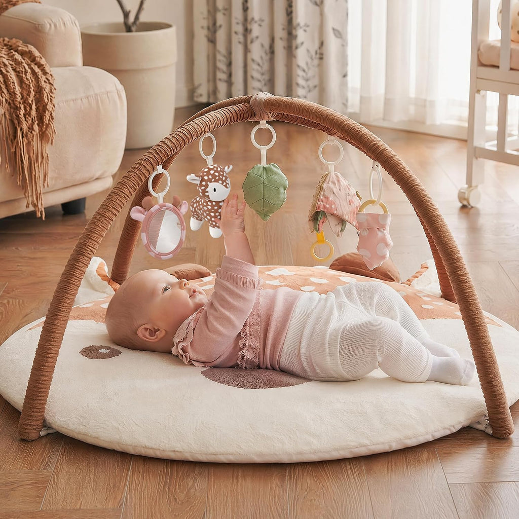 Deer Tummy Time Mat Baby Play Gym with 5 Sensory Toys for Newborn