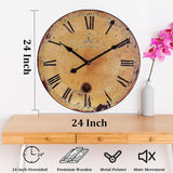 Rustic Large Wall Clock Silent Battery Operated for Farmhouse Livingroom,24 Inch Vintage Wall Clock Non-Ticking for