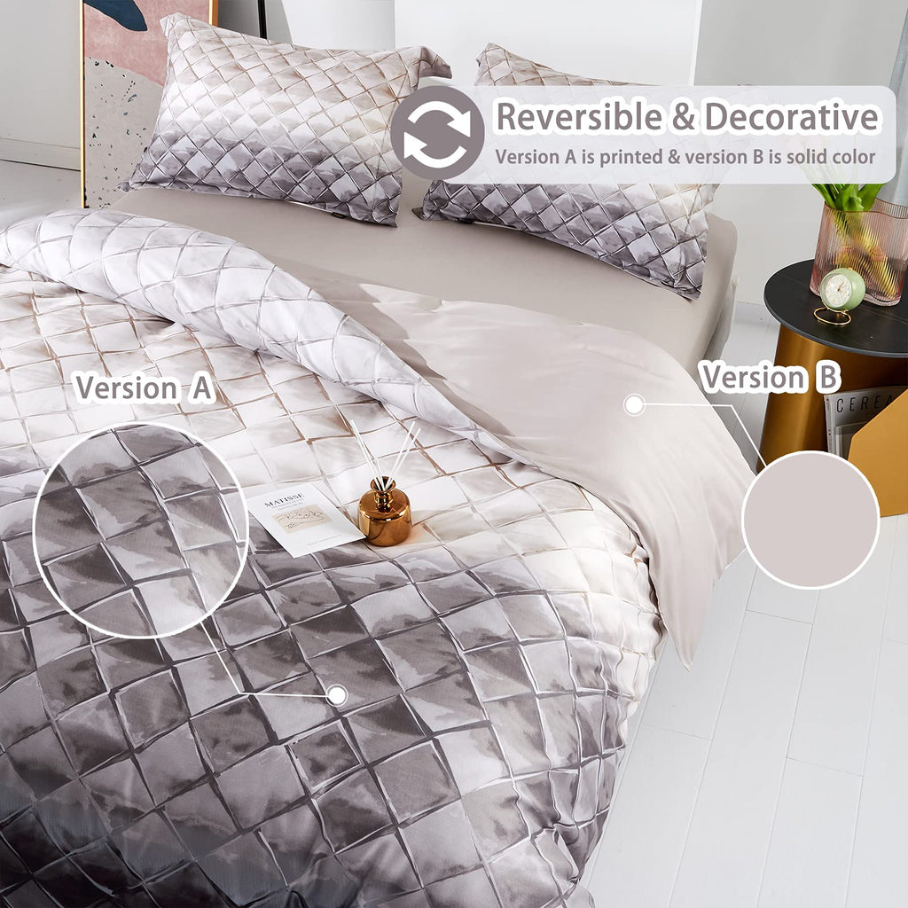 100% Egyptian Cotton Duvet Cover King, Gray Beige Geometric Pattern Comforter Cover Set Modern Abstract