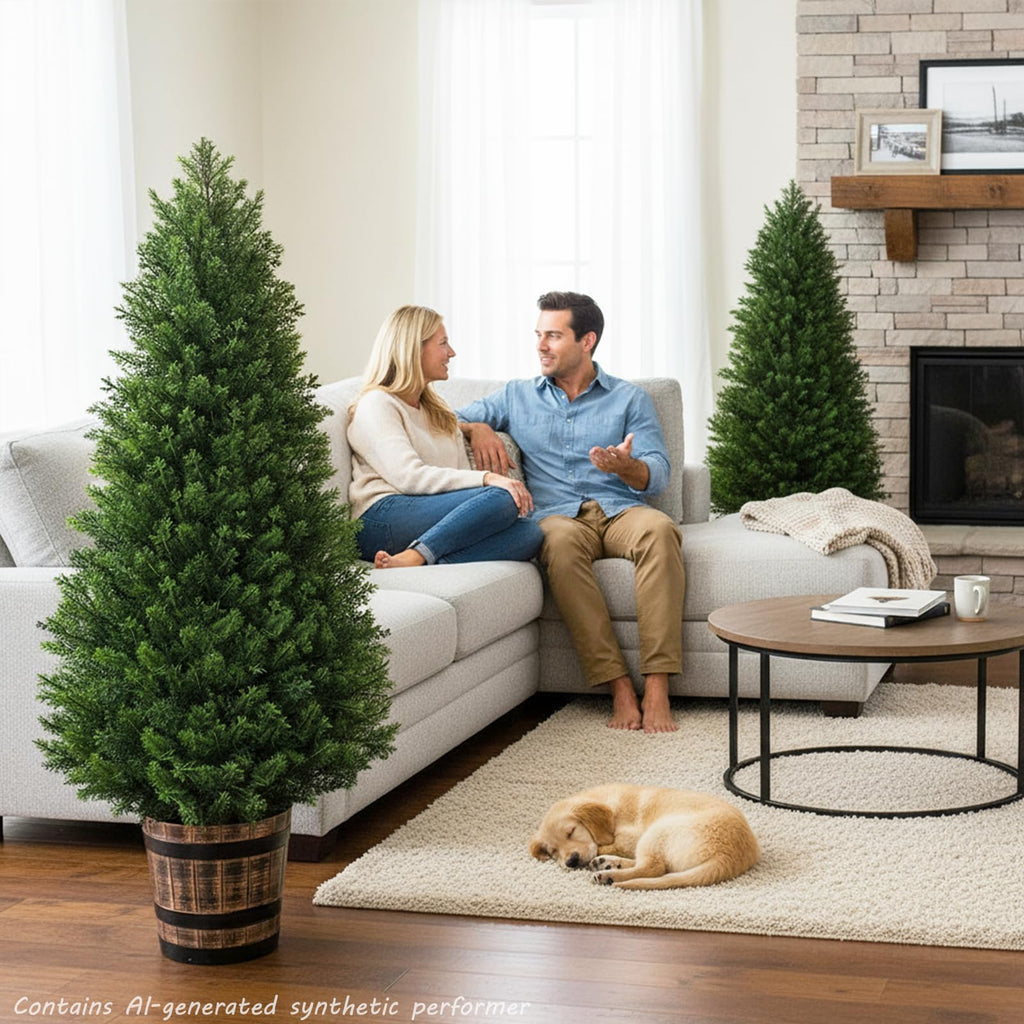 Artificial Cedar Topiary Trees, 4FT Cypress Shrubs Porch Decor