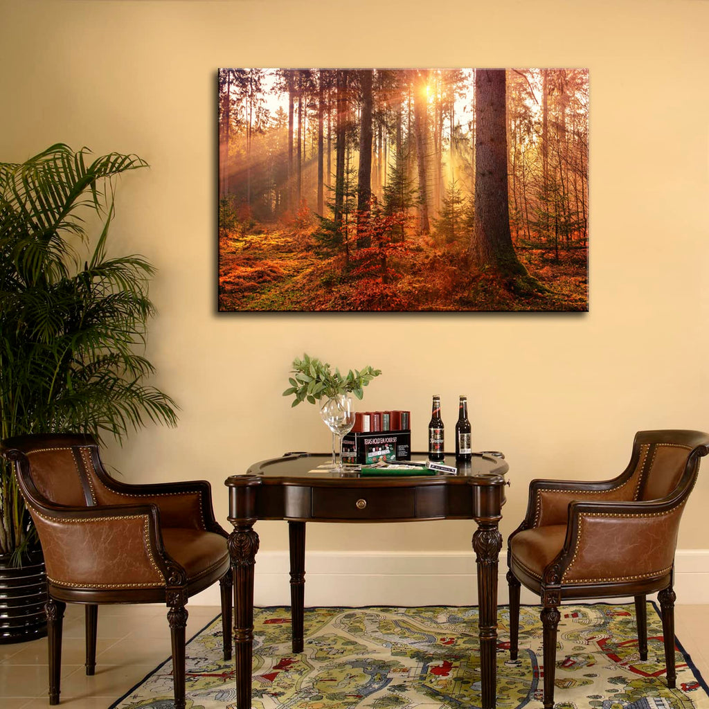 Mystery Forest Light Wall Art, Nature Landscape Pictures Canvas Prints Wall Decor, Autumn Trees Paintings Hang