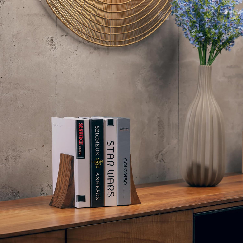 Bookends for Heavy Books - Walnut Wood Book Ends for Shelves - Heavy Duty Bookends to Hold Books - Decorative Book