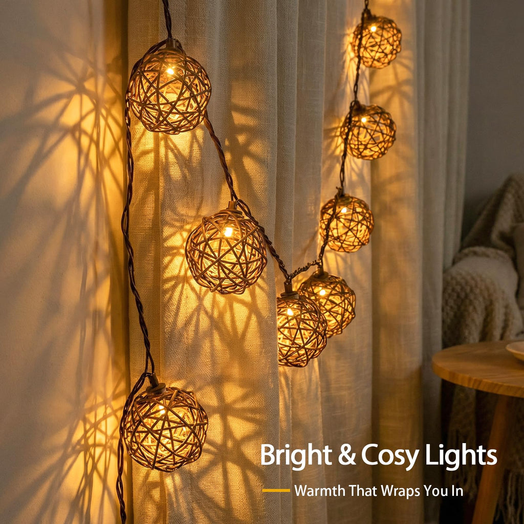 Patio String Lights, 10FT Rattan Lantern String Lights Plug in