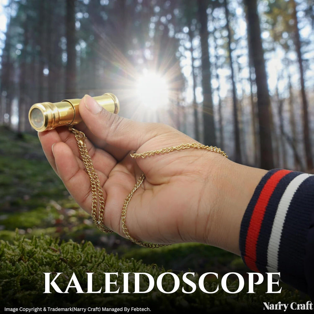 Brass Kaleidoscope with Wooden Box | Handcrafted Vintage Kaleidoscope with Optical Glass Lens & Wooden Storage Box