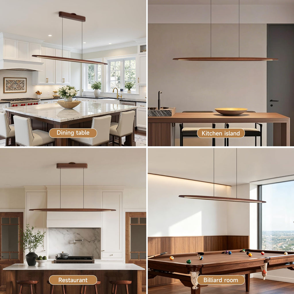51" Wood Linear Pendant Hanging Lights Modern Light Linear Chandelier Wood Dinning Room Lighting 50w Dimmable