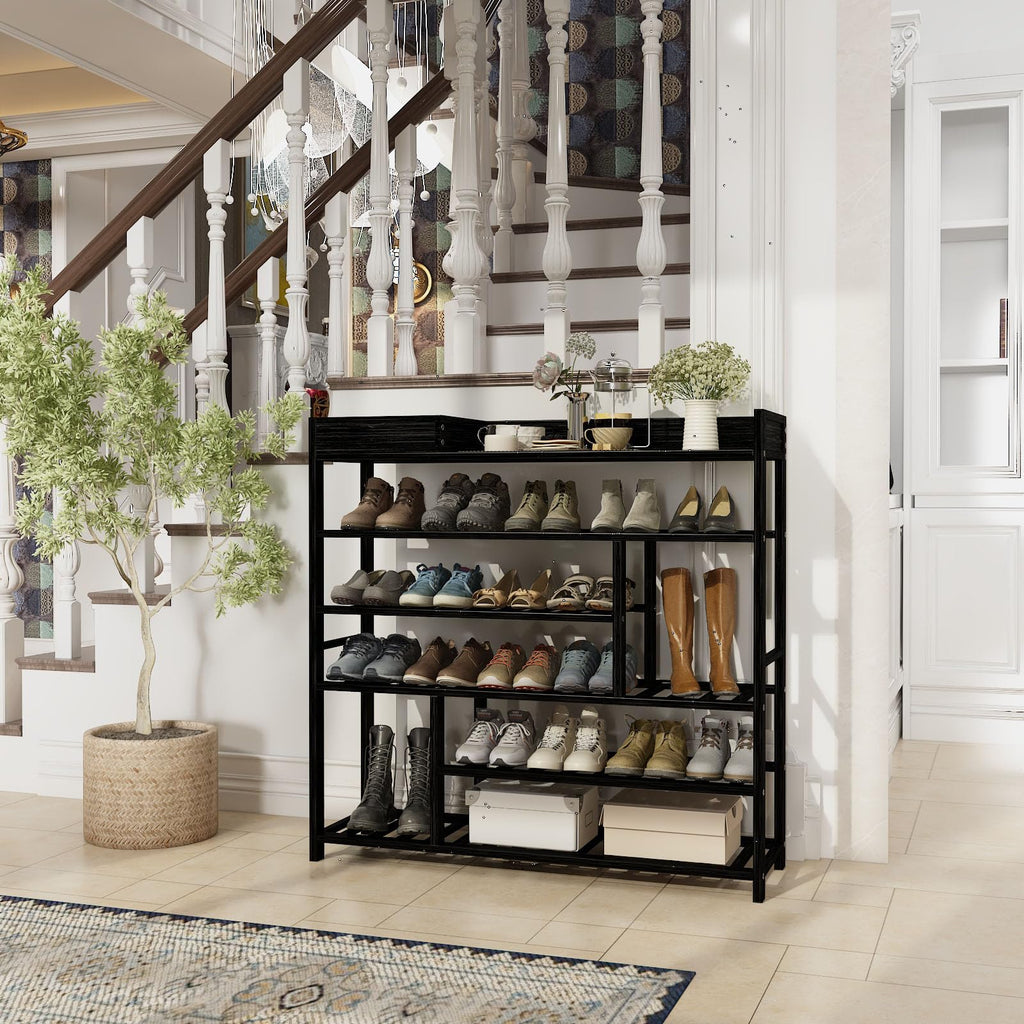 Shoe Rack for Front Door Entrance Bamboo Shoe Organizer Black