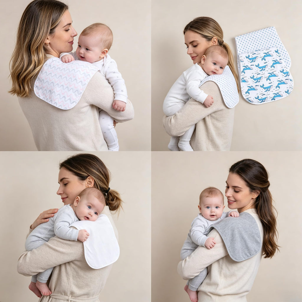Baby Burp Cloths, Soft Absorbent Towel, Unisex, Easy to Use, 5 Pack (Light Blue)
