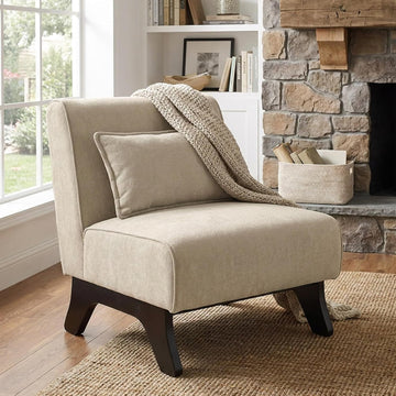 Armless Accent Chair Upholstered Comfy Modern Living Room Side Chair | Comfy Small Accent Lounge Chair with Pillow &