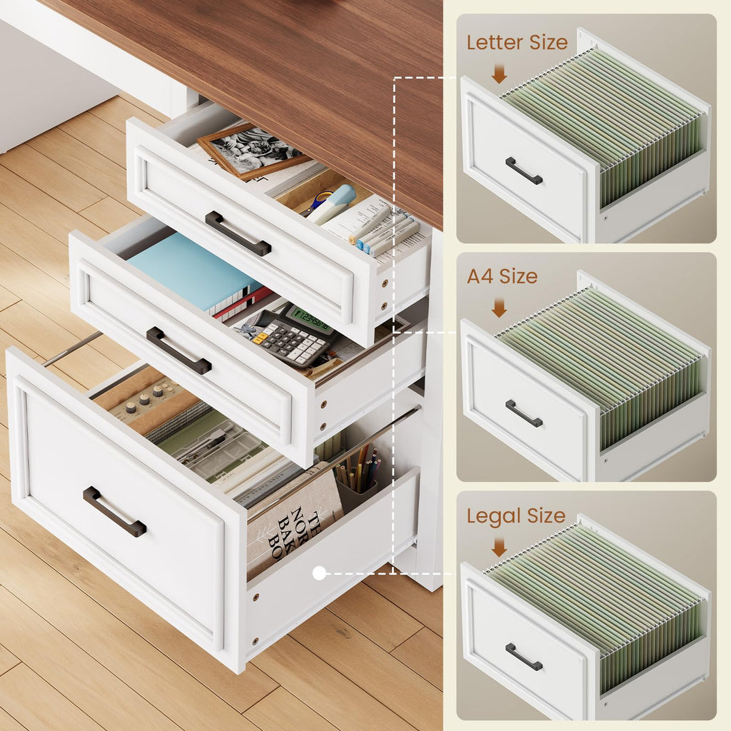 Farmhouse L Shaped Standing Desk with Storage, White