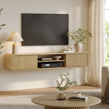 63" Fluted Floating TV Stand for TVs up to 65" (Oak)
