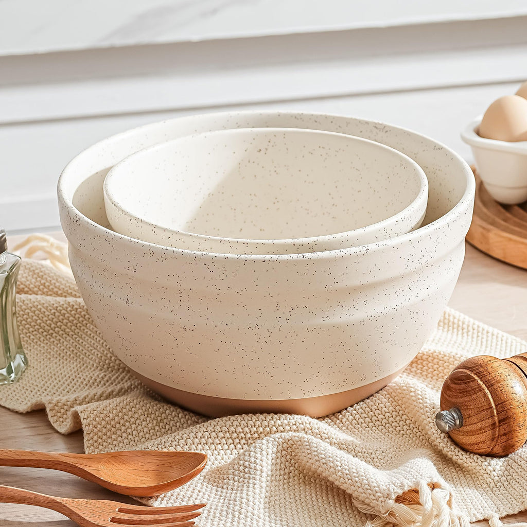 Large Ceramic Mixing Bowls Set of 2, Stoneware Nesting Bowls