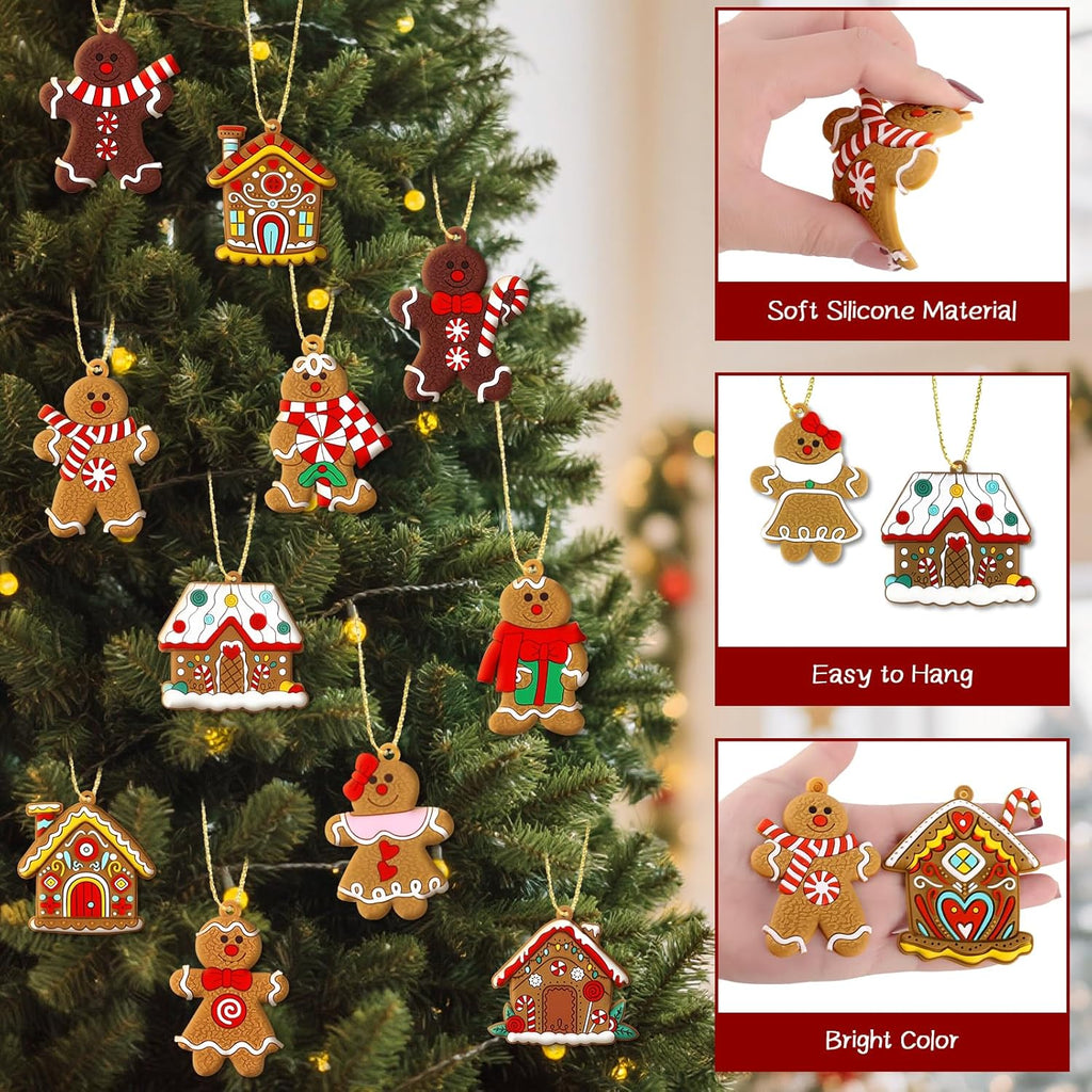 Gingerbread Man Ornaments Gingerbread Christmas Decorations with Gingerbreads House Ornament Hanging Party Decor - Set of 16