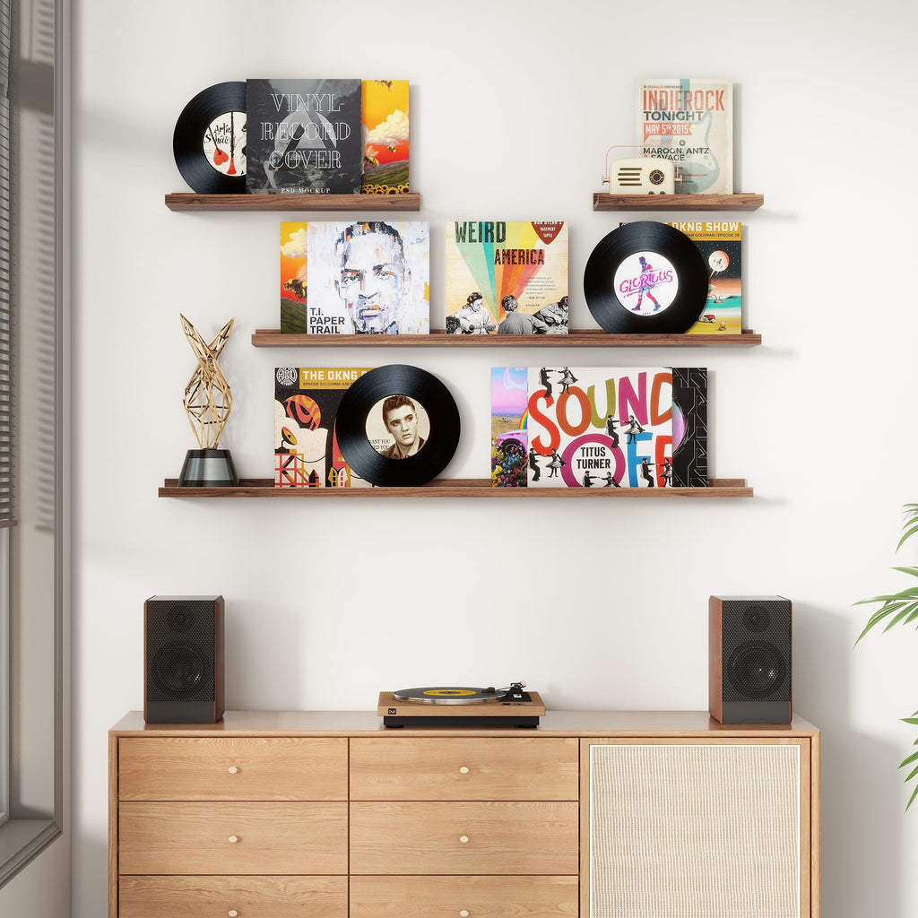 Floating Picture Ledge Shelves for Wall Set of 4, 48" W, Walnut