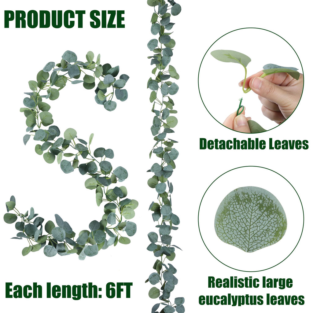 4 Pack Artificial Eucalyptus Garland Greenery Leaves Handmade 3D Silk Vines Silver Dollar Leaves Faux Leaf Plants for