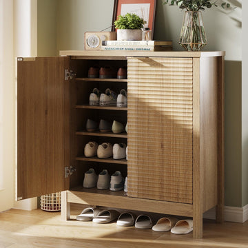 5-Tier Shoe Cabinet with Fluted Doors & Adjustable Shelves Shoe Storage, Hidden Shoe Storage Cabinet, Modern
