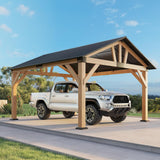 13x15 FT Wood Gazebo, Hardtop Pergola with Steel Gable Roof, - Image 4