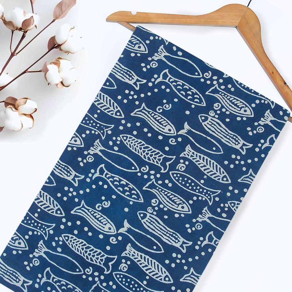 Block Print Fabric by The Yard Abstract Indigo Fabric 44" Width Machine Washable 100% Pure Cotton Boho Style Handmade