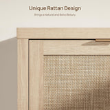 Rattan Buffet Cabinet with Storage 43.5" Sideboard Cabinet with 3 Doors & Adjustable Shelves Wood Sideboard Credenza