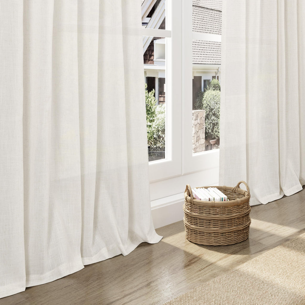 Extra Long Beige White Linen Curtains 120 Inch 2 Panels Set Rod Pocket Back Tab Light Filtering Semi Sheer Soft Linen