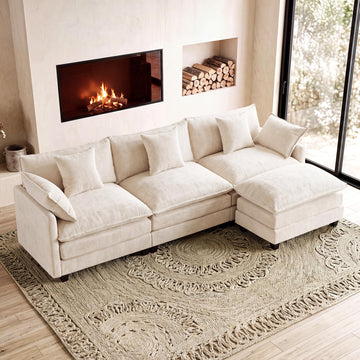 111.4" L‐Shaped Cloud Sectional Sofa Couch, Reversible Chaise, Beige