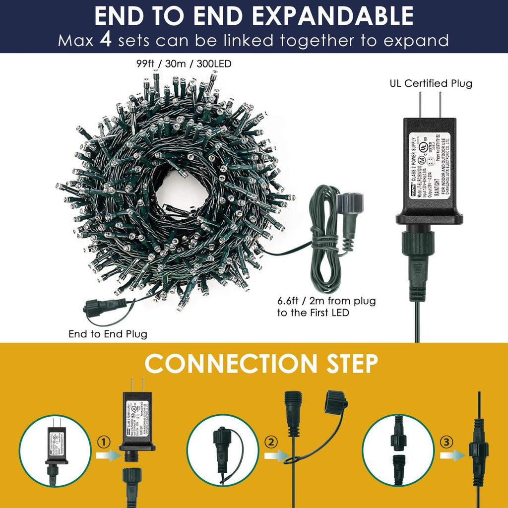 300LED Christmas String Lights Outdoor, 105FT Christmas Tree Lights