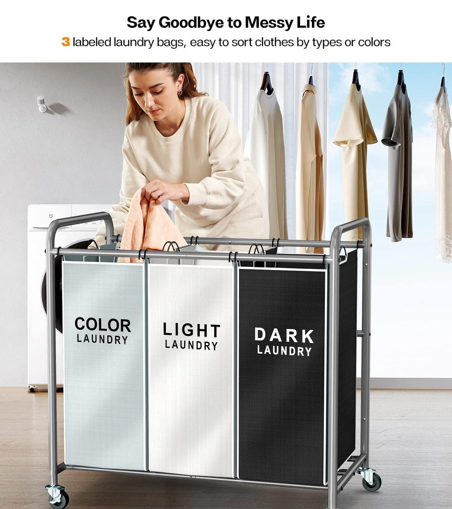 Laundry Sorter Hamper 3 Section, Divided Laundry Basket Organizer