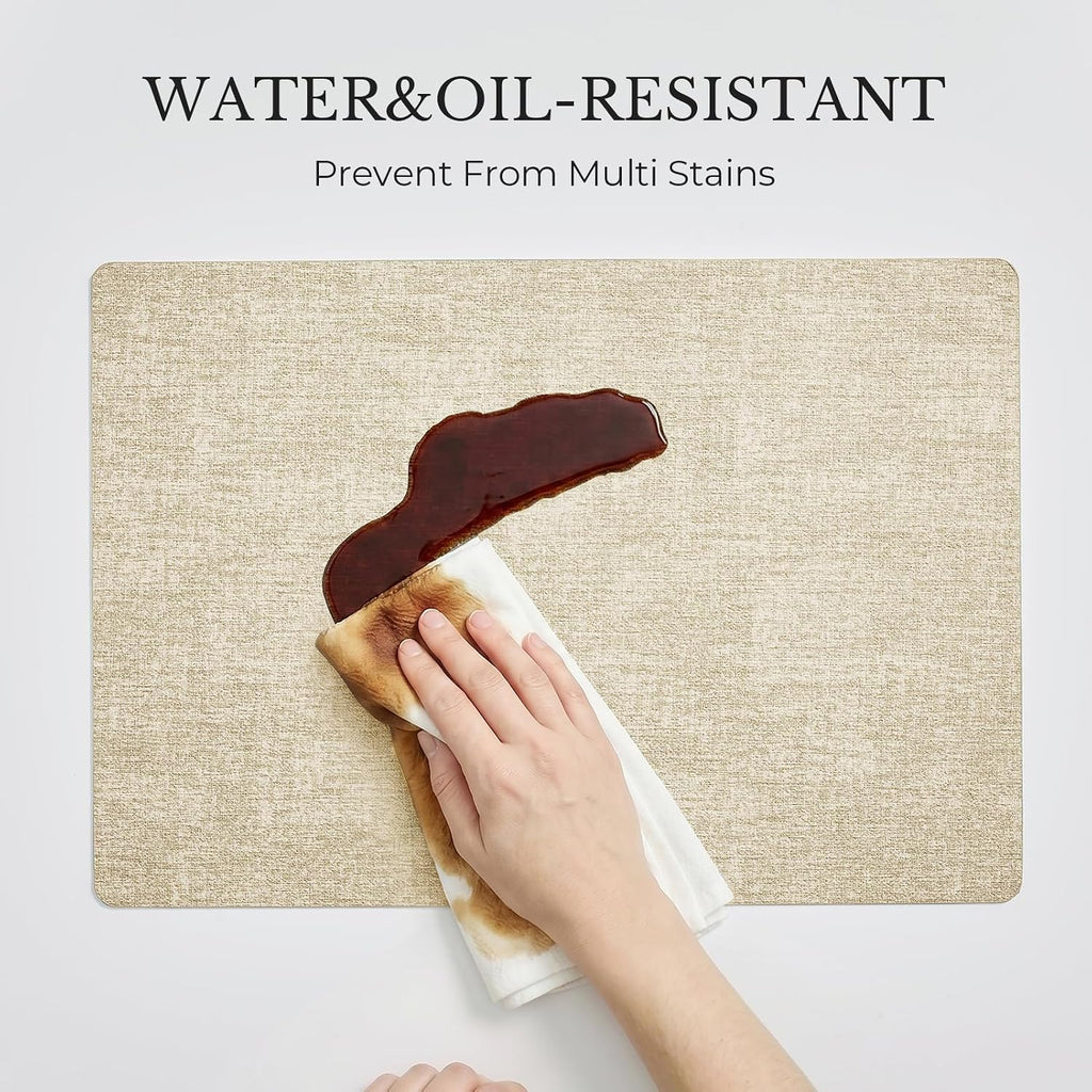 Vinyl Placemats, Reversible Faux Leather Heat Resistant Wipeable Table Mats, Waterproof Washable Non-Slip - Set of 4