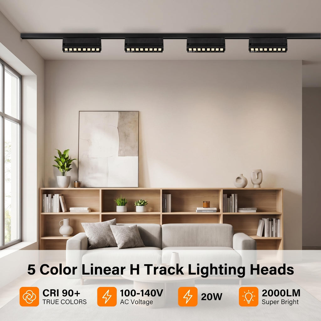 5 Color Linear H Track Lighting Heads Dimmable, Black 20W 4 Pack