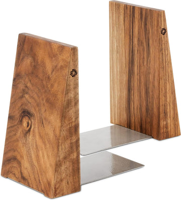 Book Ends for Shelves - Handmade Wooden Bookends with Metal Base, Walnut Tree - Sturdy Book Holders for Heavy Books