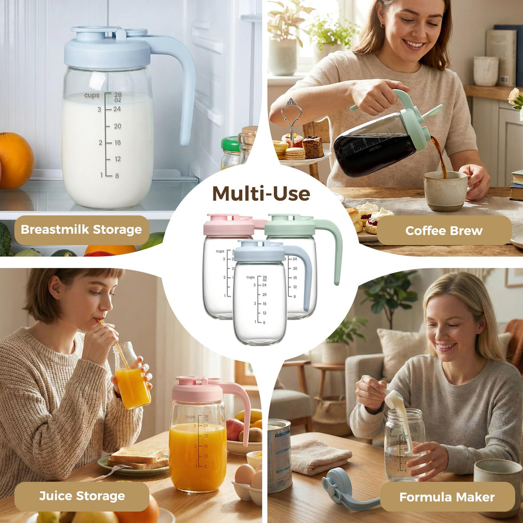 Breast Milk Pitcher 32 OZ, Heat & Cold Resistant, Sudden Temperature Safe, Fast Baby Formula Maker with Wide Mouth