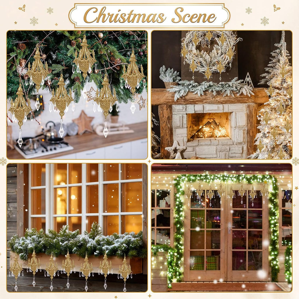 4 Pcs Gold Chandelier Ornaments Crystal Hanging Christmas Tree